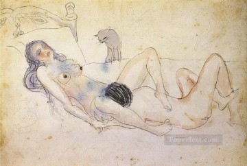 パブロ・ピカソ Painting - 猫を連れた男性と女性 猫を連れた男性と女性 1902年 パブロ・ピカソ